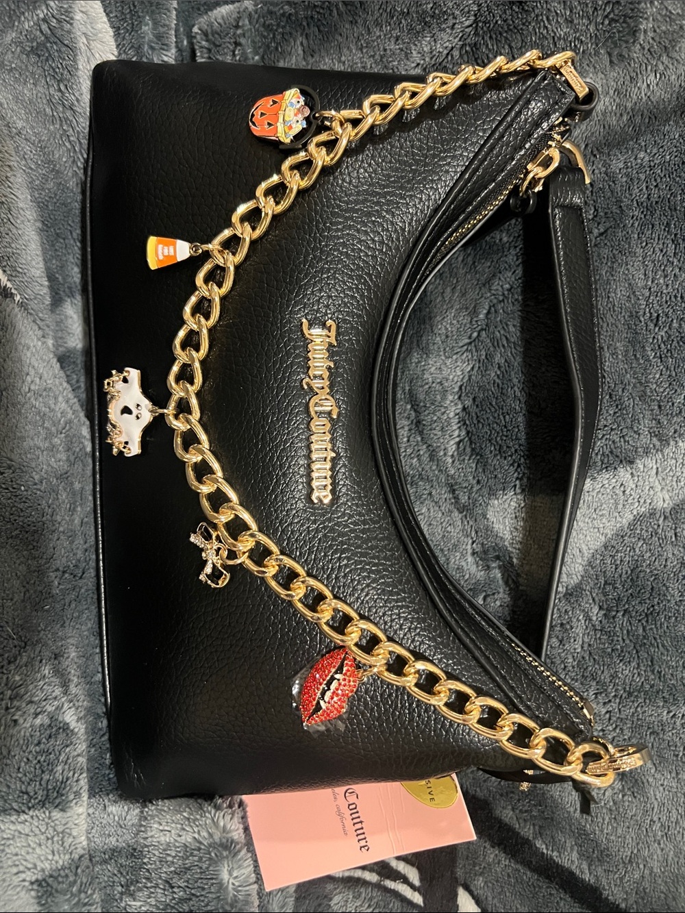 Juicy Couture Black Shoulder Bag with Gold Chain and Enamel Charms